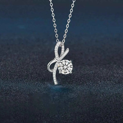 1 Carat Moissanite 925 Sterling Silver Bowknot Necklace