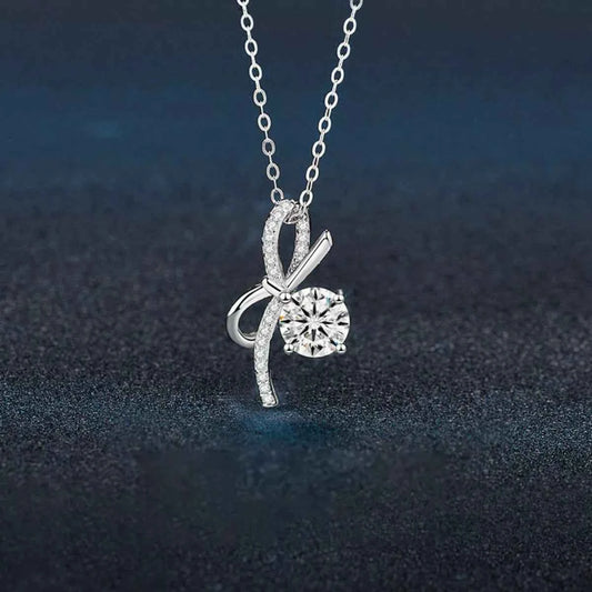 1 Carat Moissanite 925 Sterling Silver Bowknot Necklace