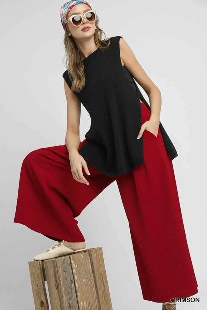 Umgee Elastic Waist Wide Leg Pants