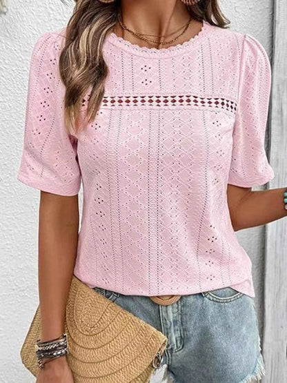 Eyelet Lace Detail Short Sleeve Blouse