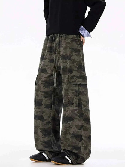 Men's Plus Size Drawstring Camouflage Wide Leg Pants