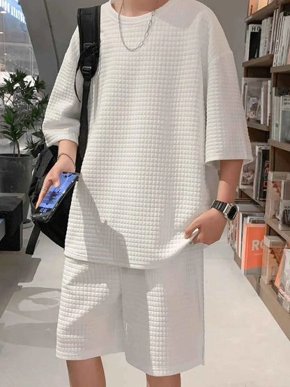 Men's Textured Short Sleeve T-Shirt and Shorts Set