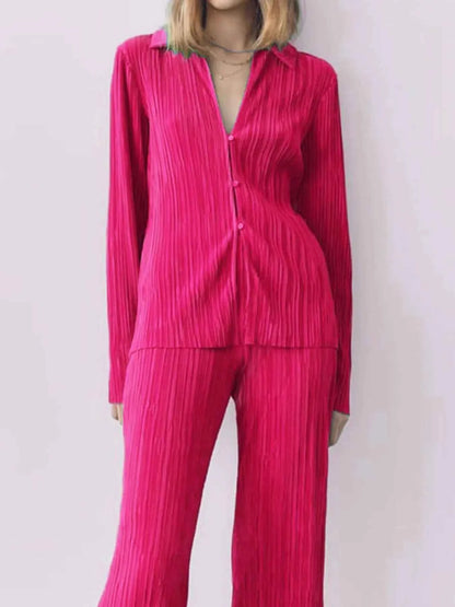 Texture Long Sleeve Top and Pants Lounge Set