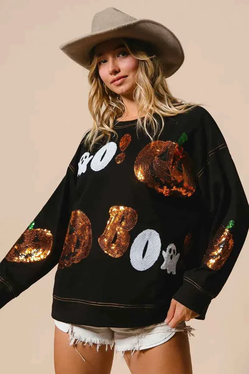 BiBi Halloween Theme Sequin Embroideries Sweatshirt