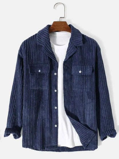 Men's Full Size Corduroy Button Up Long Sleeve Jacket Plus Size