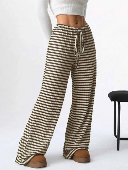 Striped Wide Leg Drawstring Pants