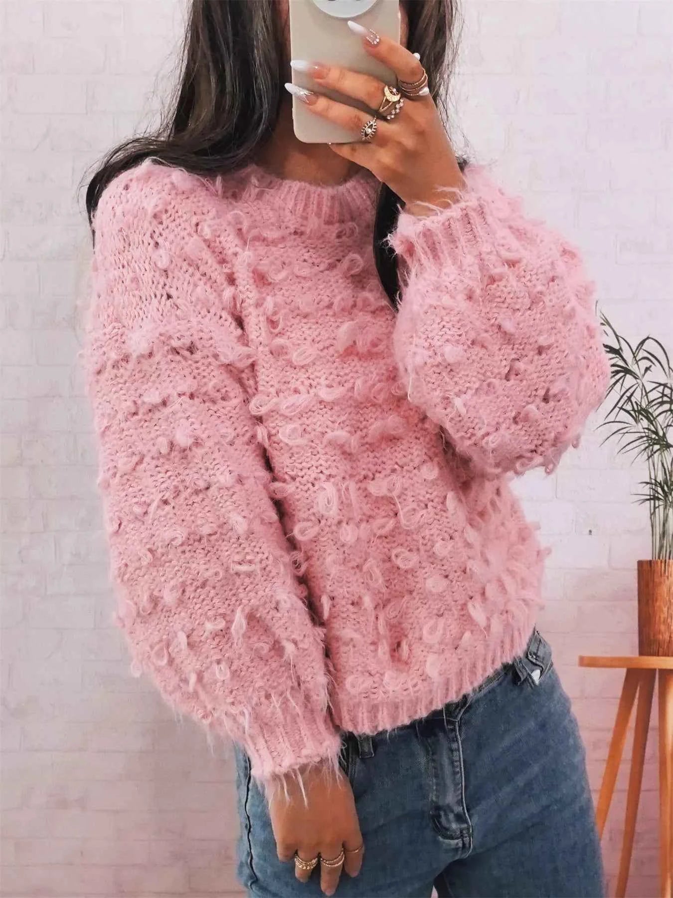 Chunky Round Neck Long Sleeve Sweater