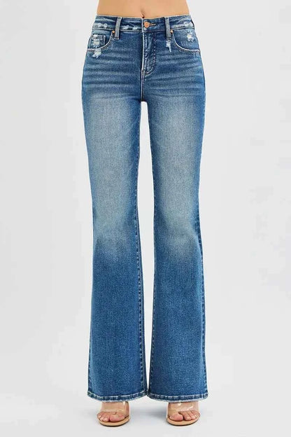 RISEN Full Size Tummy Control High Rise Flare Jeans Plus Size