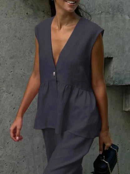 V-Neck Vest and Pants Set
