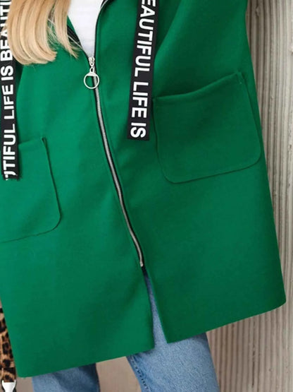 Full Size Hooded Zip-Up Longline Outerwear Plus Size