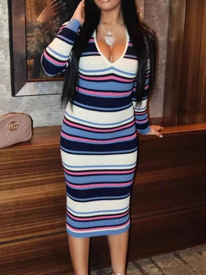 Striped Knitted Bodycon Sweater Dress