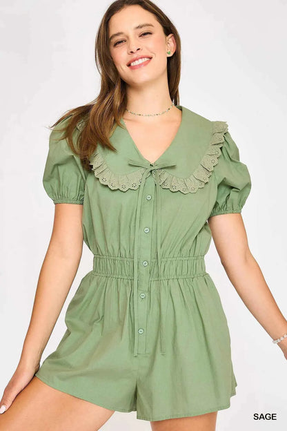 Umgee Collared Short Sleeve Button Down Romper