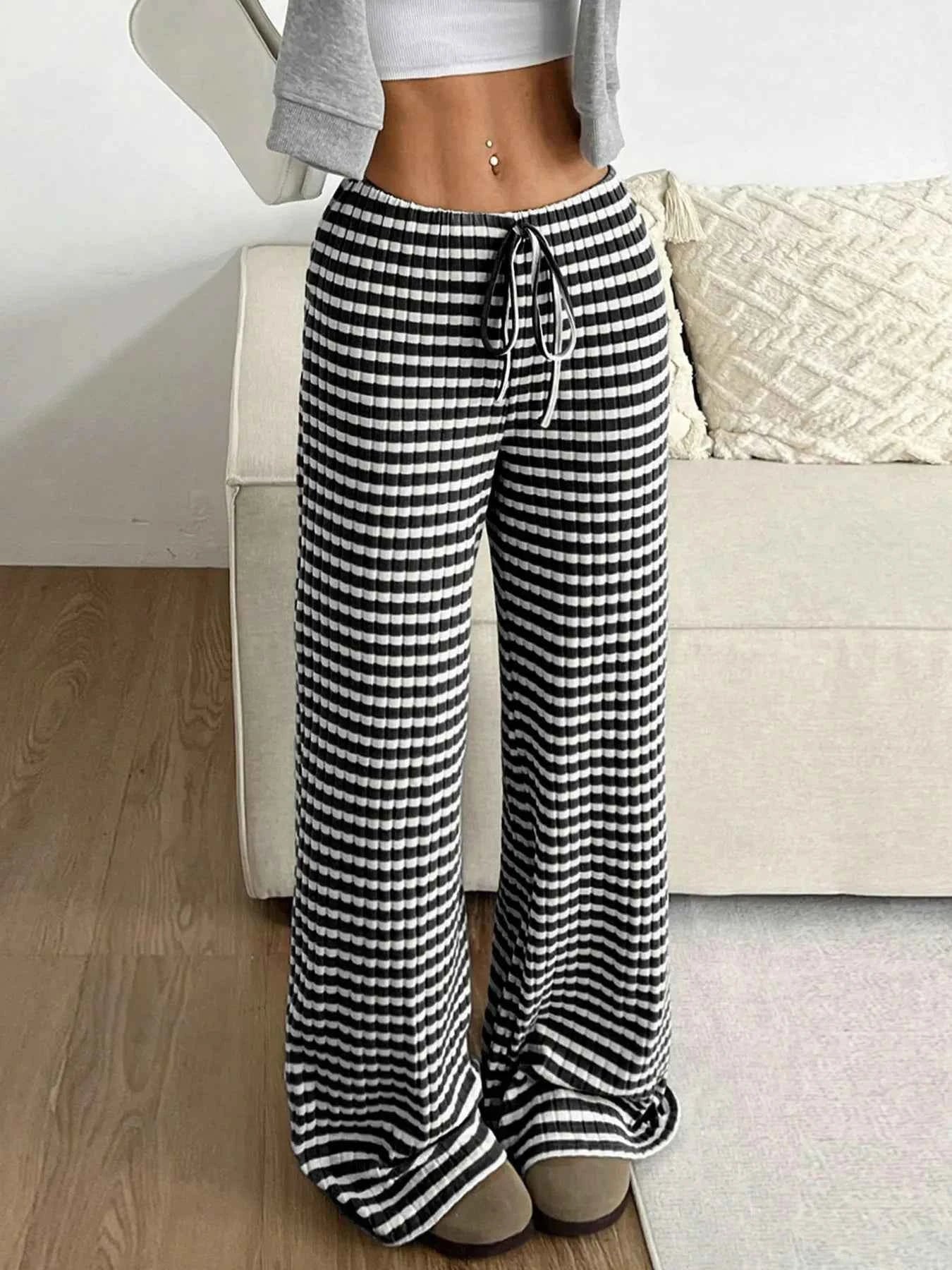 Striped Wide Leg Drawstring Pants
