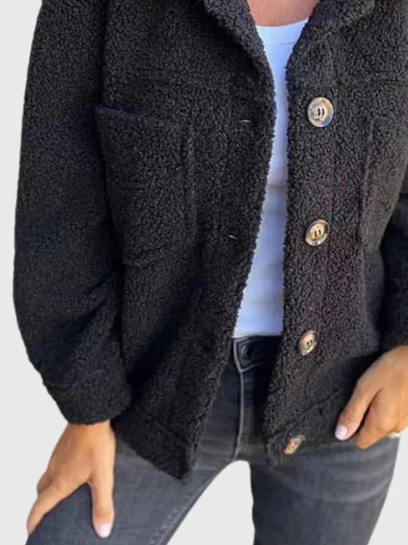 Full Size Single-Breasted Sherpa Shacket Plus Size