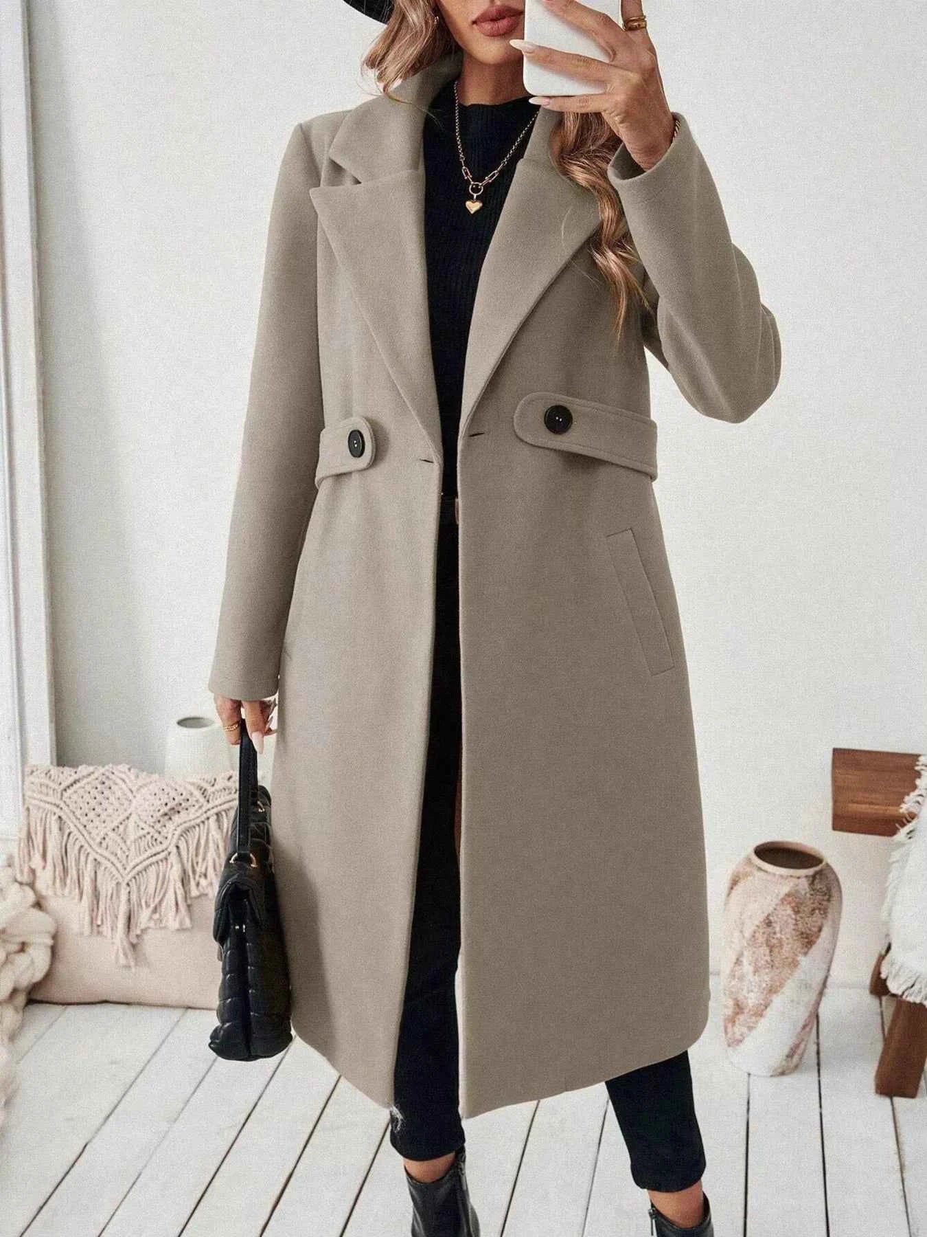 One Button Wool Blend Overcoat