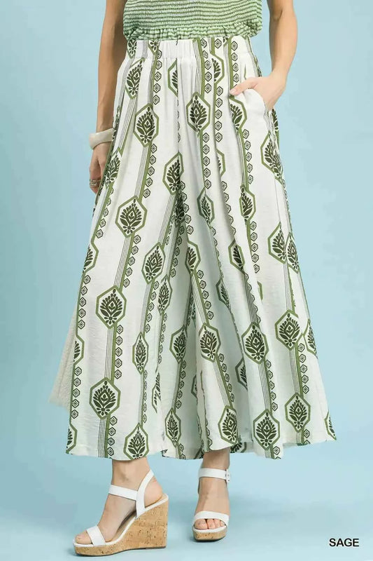 Umgee Geometric Boho Print Wide Leg Pants