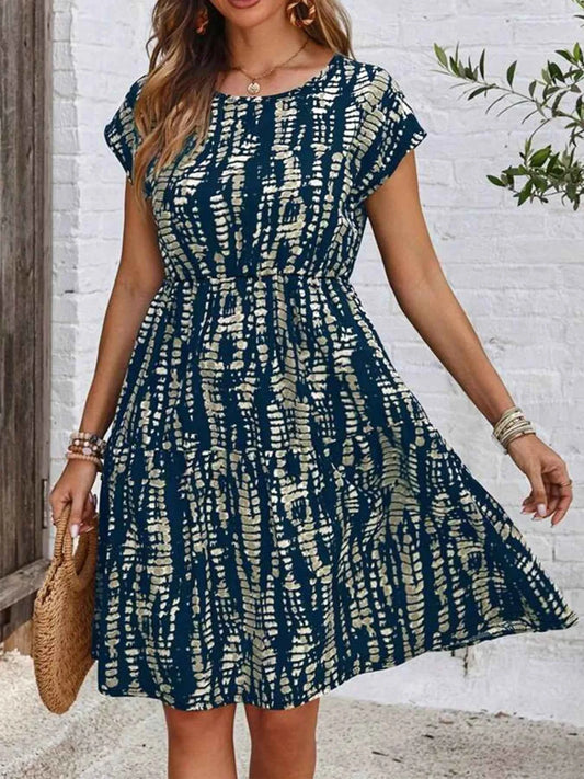 Plus Size Printed Long Sleeve Ruffle Hem Mini Dress
