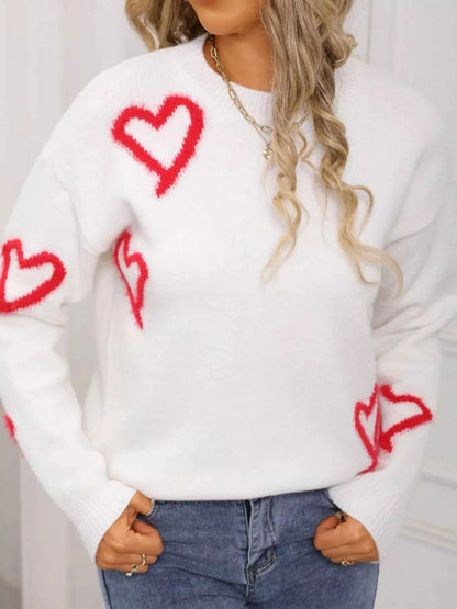 Valentine's Day Heart Print Crew Neck Sweater