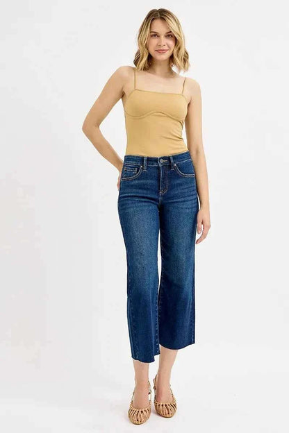 RISEN Full Size Tummy Control High Rise Crop Wide Jeans Plus Size