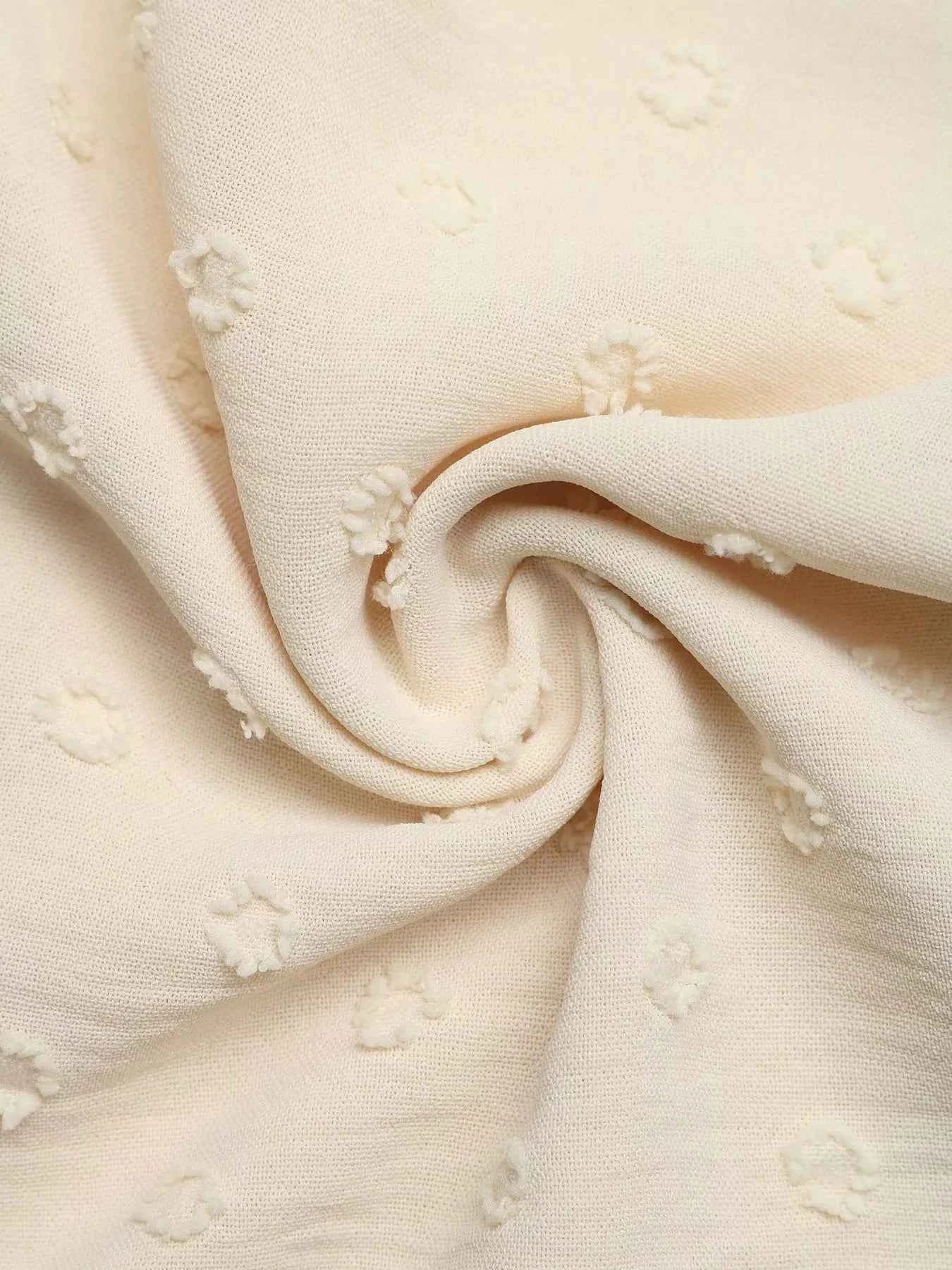 Swiss Dot Ruffled Button-Down Shirt