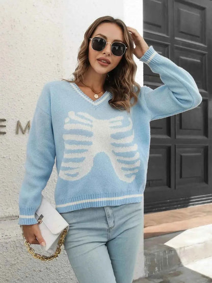 V-Neck Dropped Shoulder Sweater