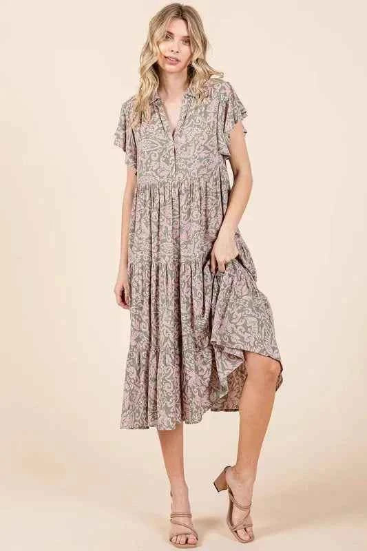 Mittoshop Abstract Print Ruffle Tier Midi Dress