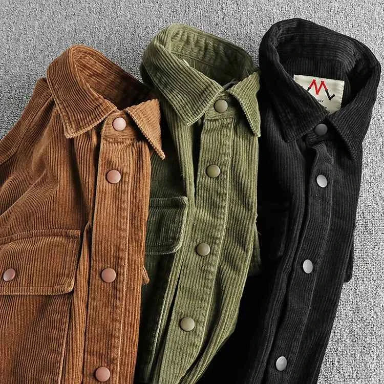 Men's Plus Size Corduroy Button Up Long Sleeve Jacket