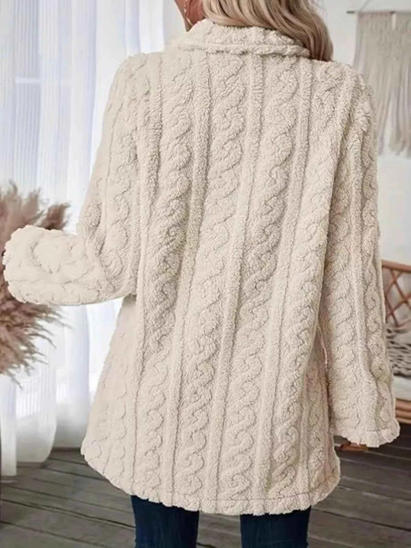 Double-Breasted Fleece Longline Coat