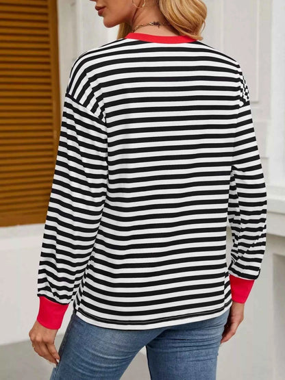 Striped Round Neck Long Sleeve T-Shirt