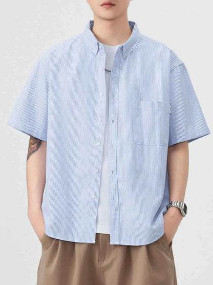 Men's Plus Size Striped Short Sleeve Button-Up Shirt