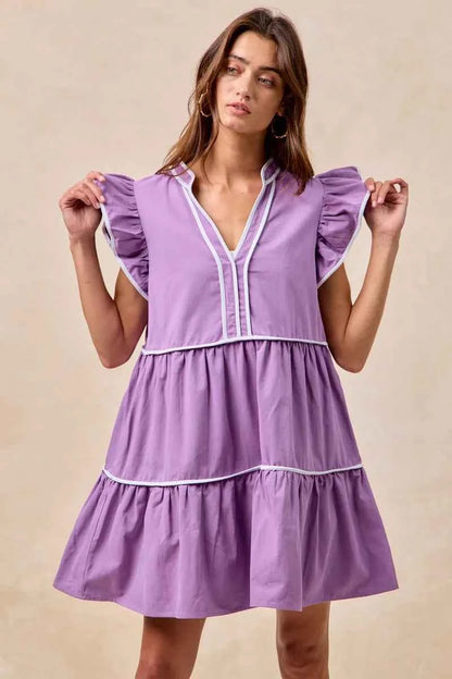 BiBi Gameday Theme Contrast Binding Ruffled Dress