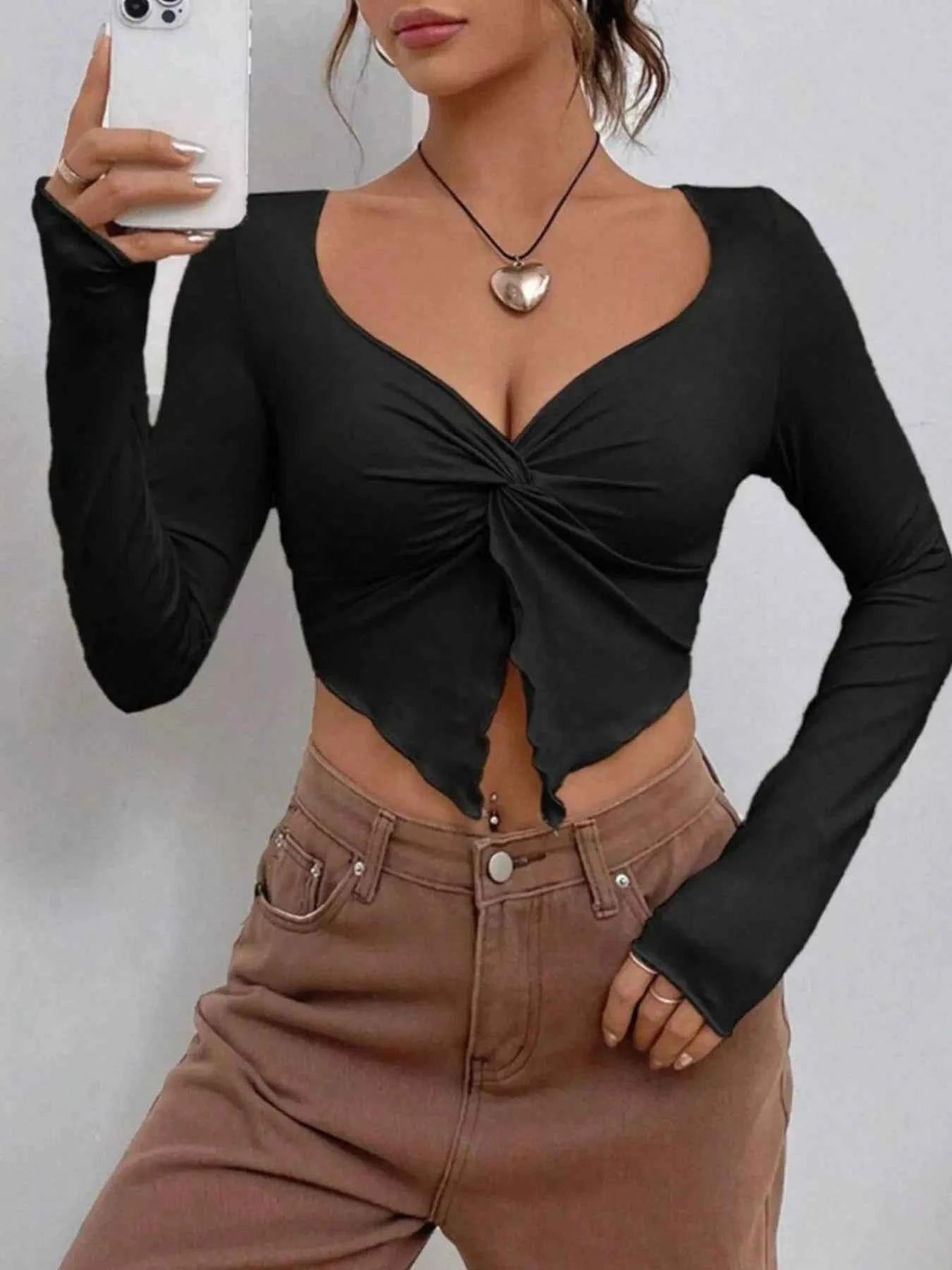 Twisted Front Long Sleeve T-Shirt