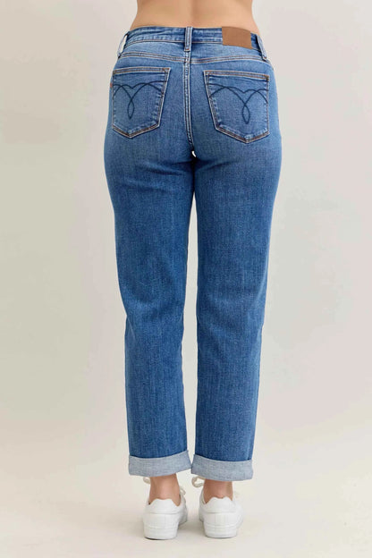 Judy Blue Full Size Mid Rise BF Classic Cuffed Jeans Plus Size