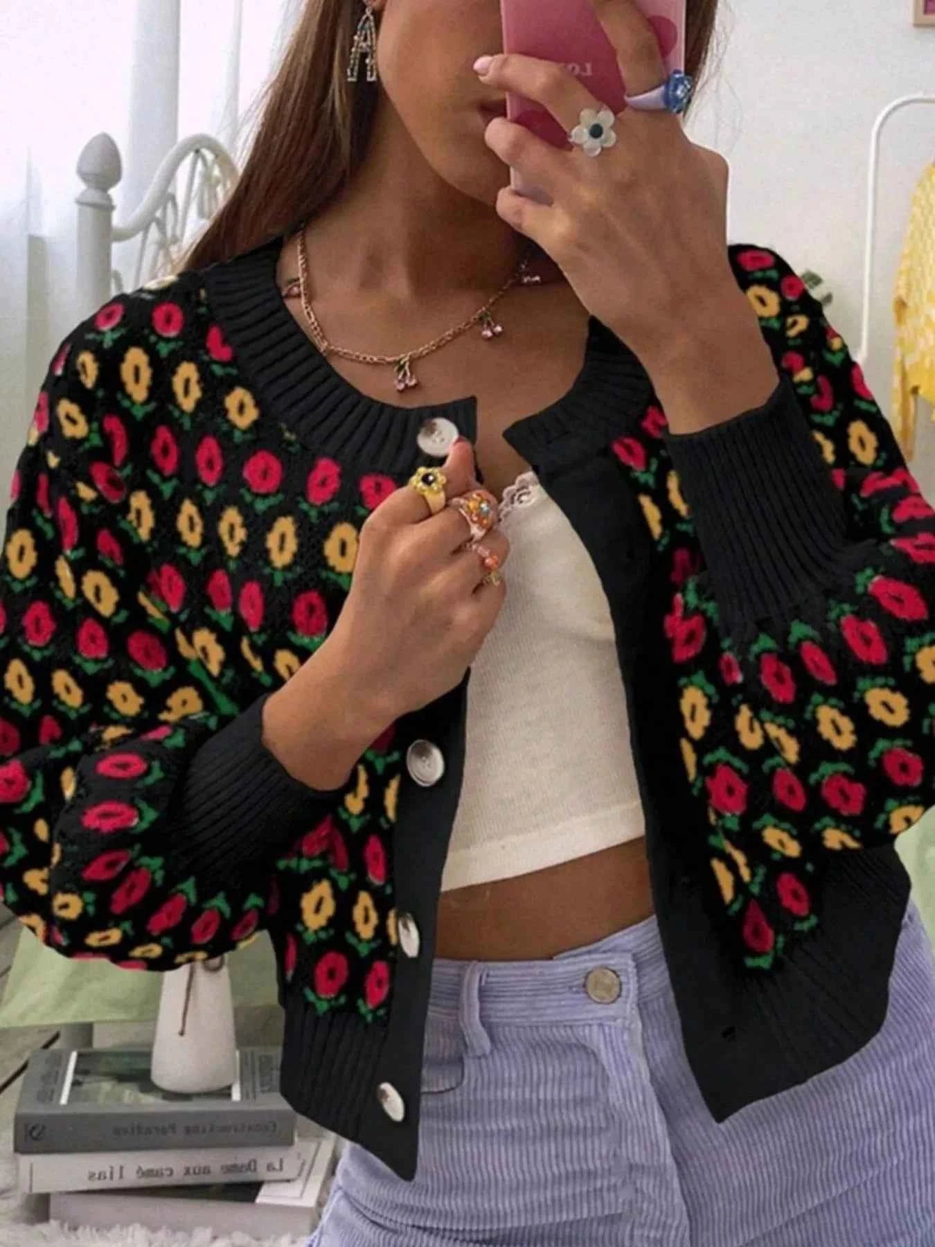 Floral Button Up Long Sleeve Cardigan