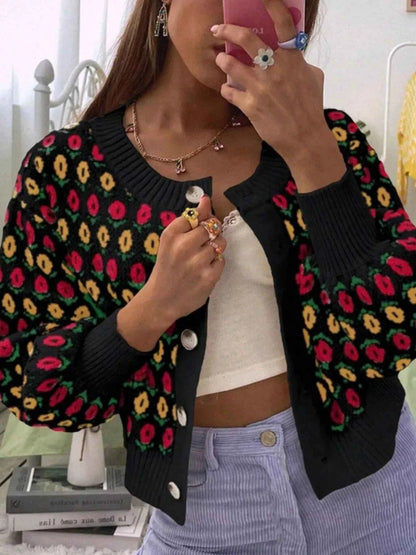 Floral Button Up Long Sleeve Cardigan