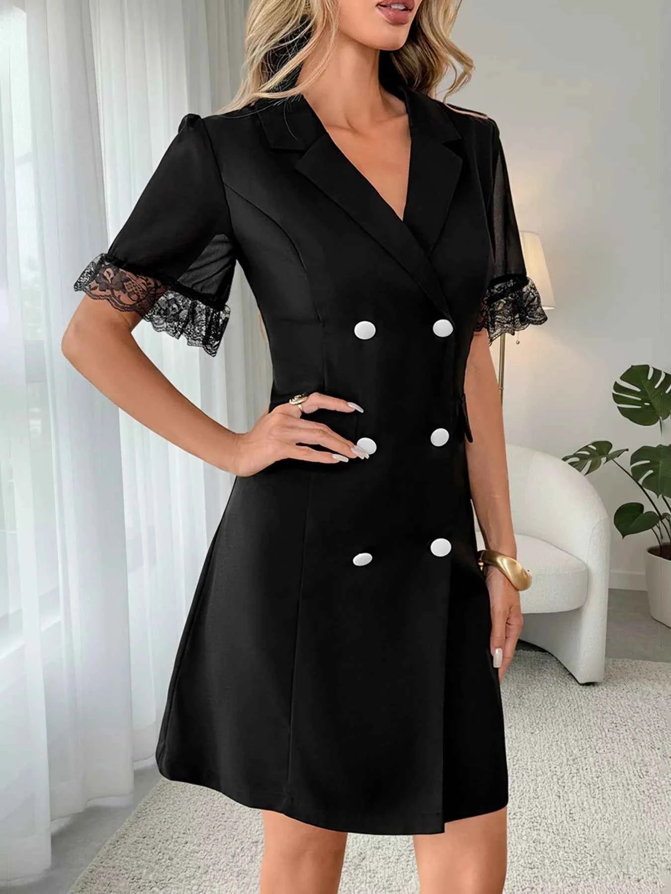 Lace Detail Double Breasted Blazer Dress