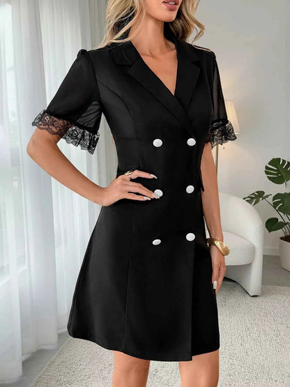 Lace Detail Double Breasted Blazer Dress
