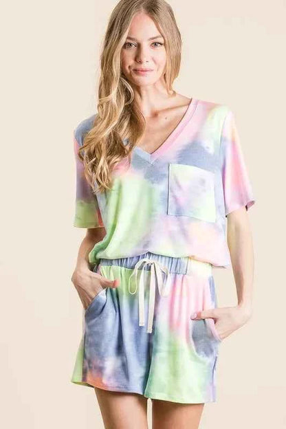 BiBi Tie Dye Casual Shorts with Twill Tape Drawstring