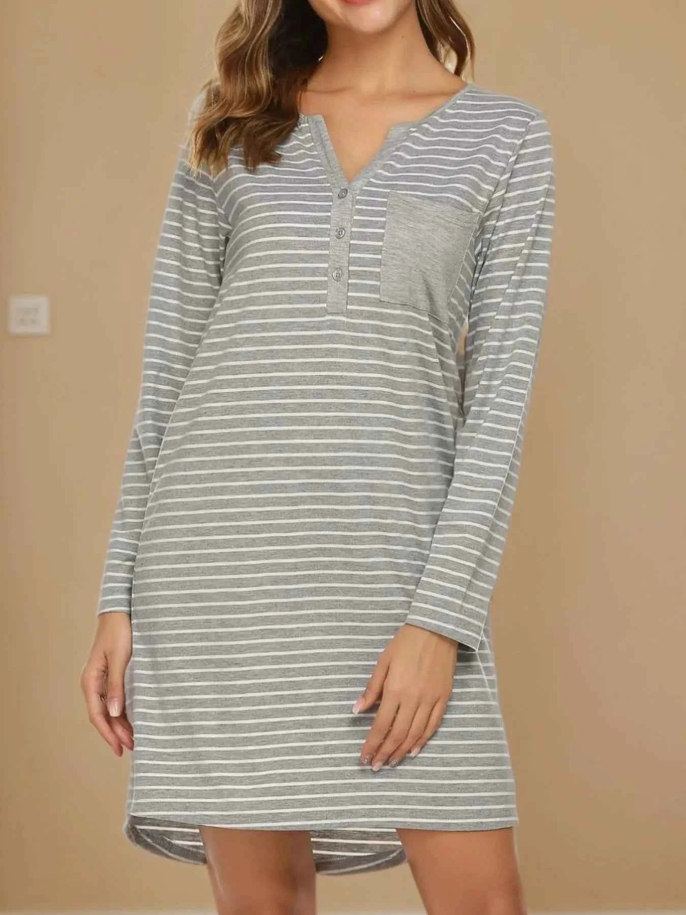 Striped Long Sleeve Lounge Dress