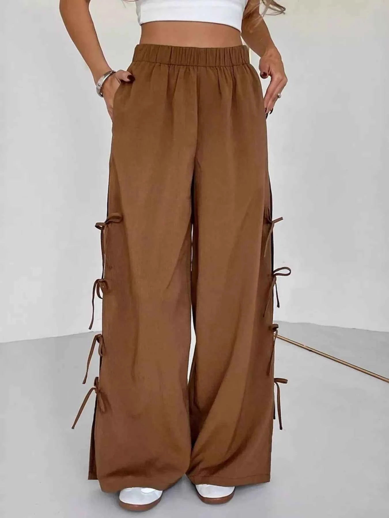 Side Tie Wide Leg Pants