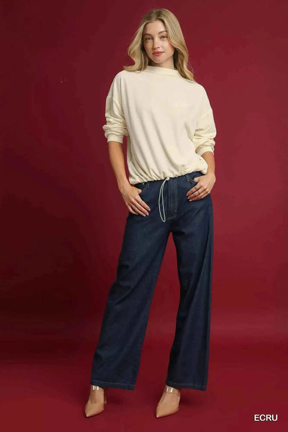 Umgee Ribbed Drawstring Hem Knit Top