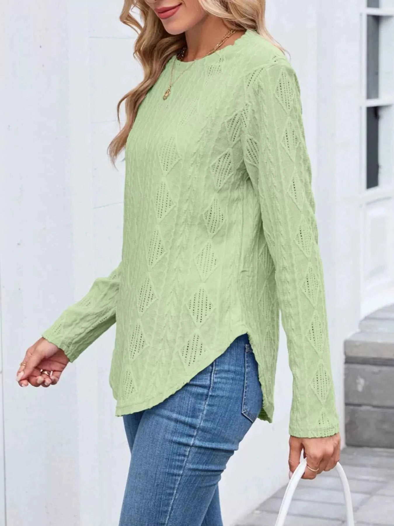 Openwork Textured Long Sleeve Top