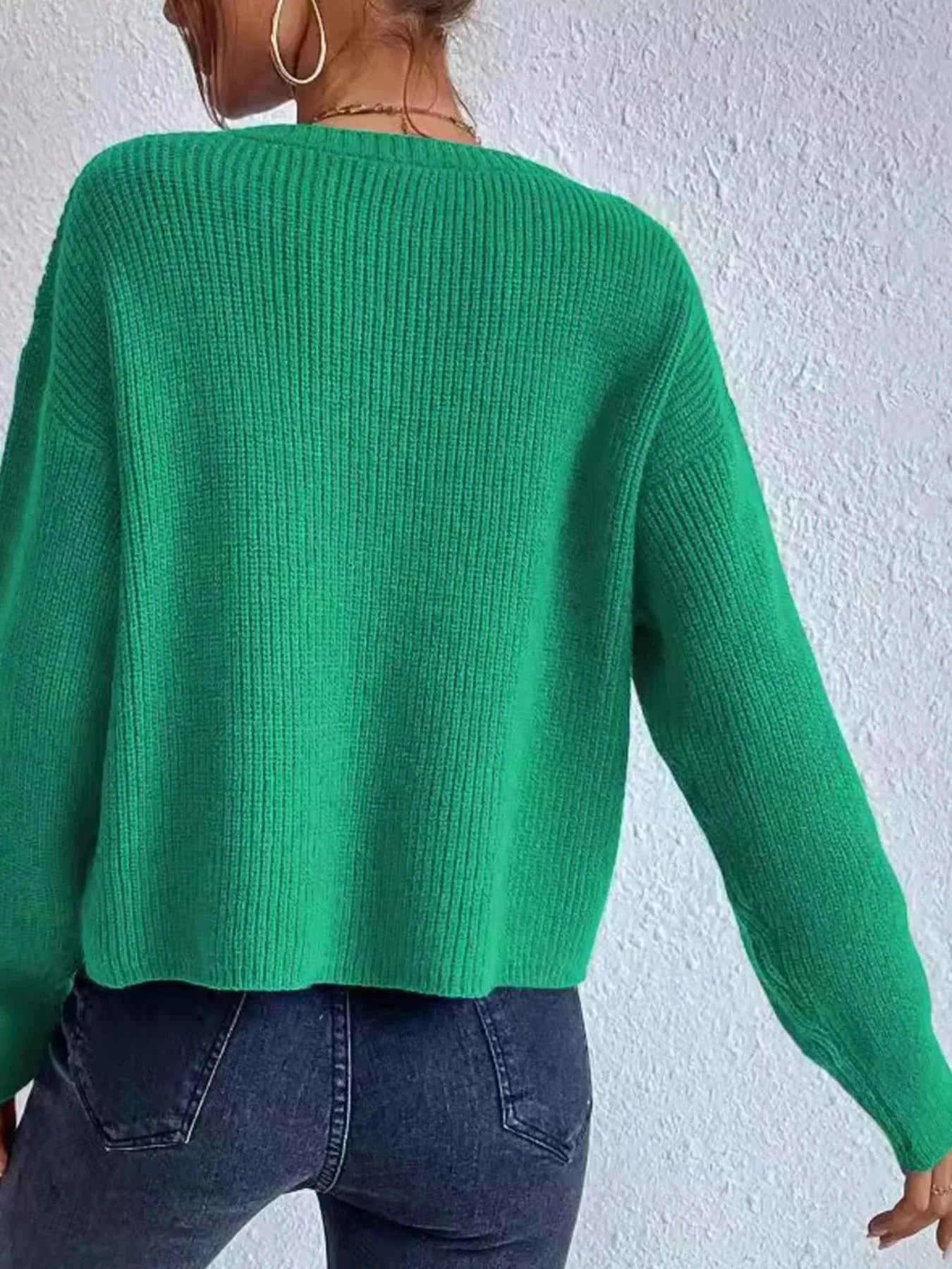 Ribbed Knit Dropped Shoulder Sweater