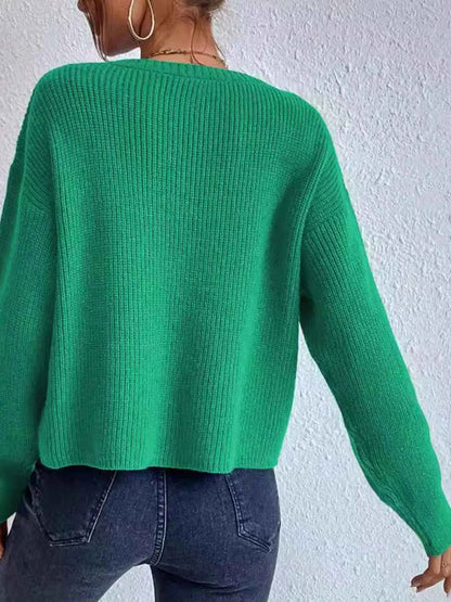 Ribbed Knit Dropped Shoulder Sweater