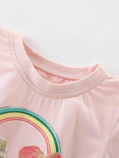 Children's Cute Cartoon Flower Print Short Sleeve T-Shirt
