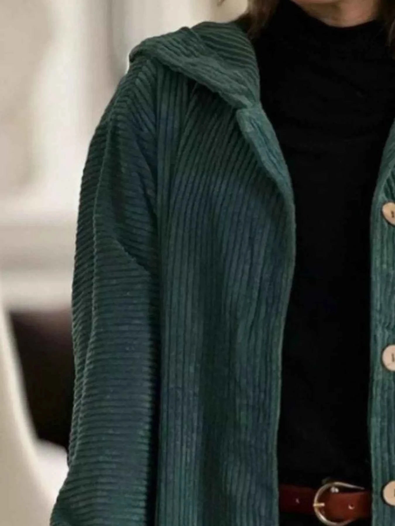 Full Size Corduroy Hooded Button-Up Jacket Plus Size