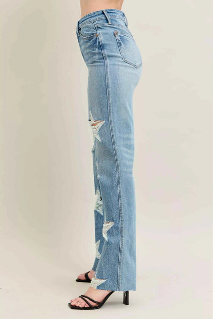 Judy Blue Full Size High Waist  Rigid Magic Star Shaped Destroy 90's Straight Jeans Plus Size