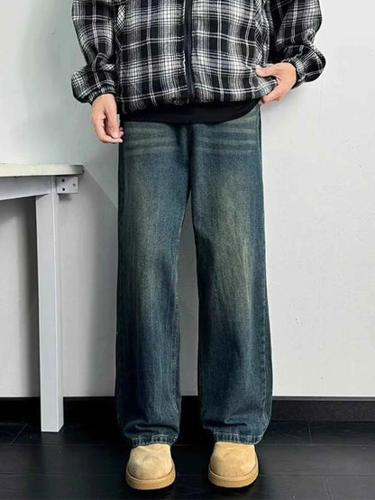 Men's Full Size Wash Wide Leg Jeans Plus Size