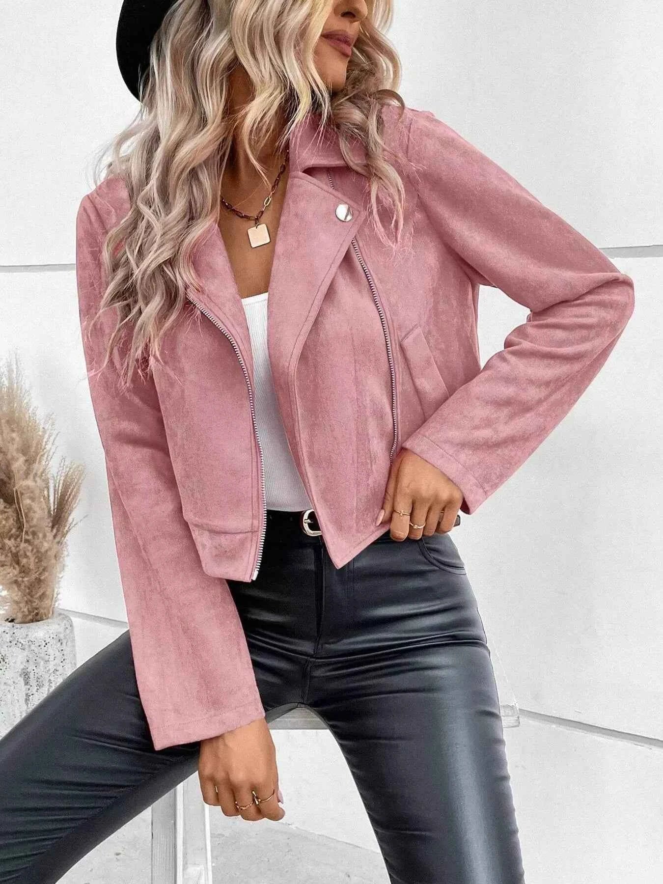 Suede Moto Jacket with Zip Detail