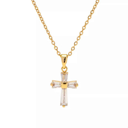 18K Gold-Plated Stainless Steel Zircon Cross Necklace